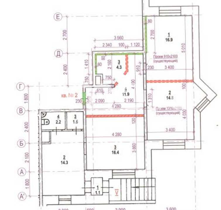 Планировка офиса 84 м², 1 этаж, Жилое здание «Новокуркинское ш., 45, кор. 1»